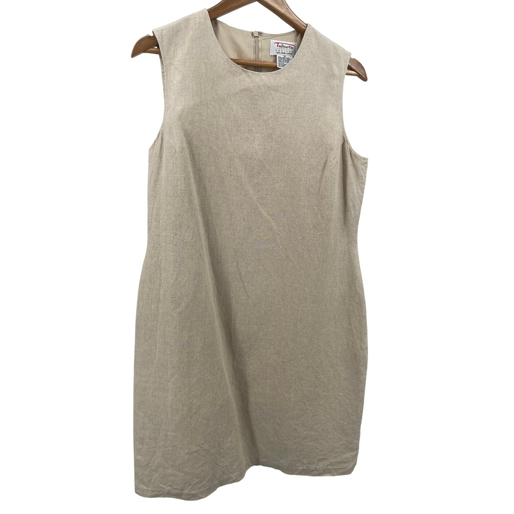 Talbots Irish Linen Dress Womens 14P Beige Sleeveless‎ Sheath Petite